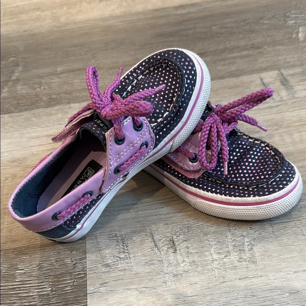 Sperry Kids Purple and Navy Blue Boat Shoes with Velcro - Size 9.5